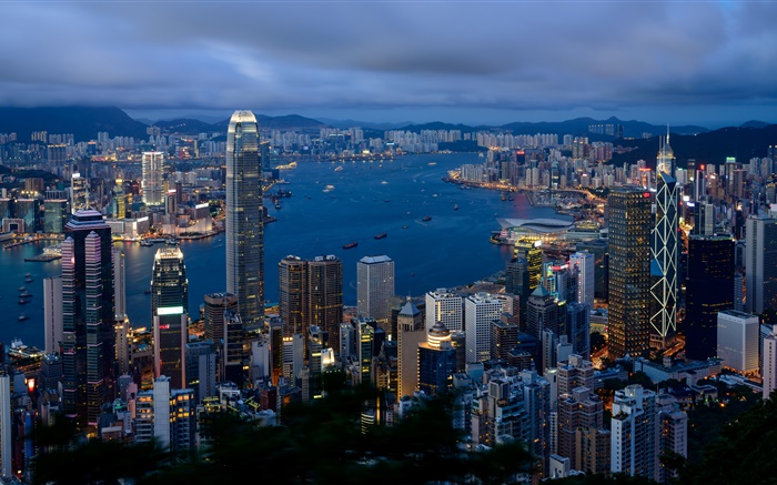 香港、都市、建物、曇り空、朝 壁紙 ピクチャー