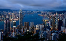香港、都市、建物、曇り空、朝 HDの壁紙