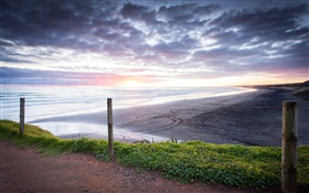 ムリワイビーチ、夕日、オークランド地方、ニュージーランド HDの壁紙