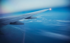 旅客飛行機、空、雲、航空機の翼 HDの壁紙