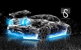 ウォータースプラッシュ車、創造的なデザイン、黒のスーパーカーのリアビュー HDの壁紙