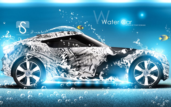 ウォータースプラッシュ車、魚、創造的なデザイン 壁紙 ピクチャー