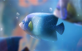 ブルー水族館の魚のクローズアップ HDの壁紙