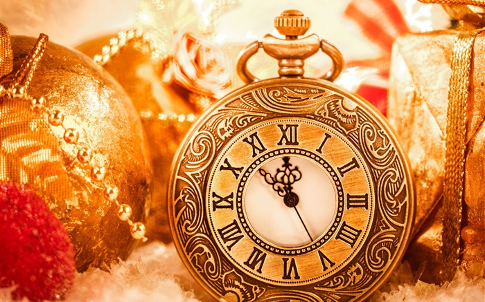 クリスマスの装飾、時計、ボール、新年 壁紙 ピクチャー