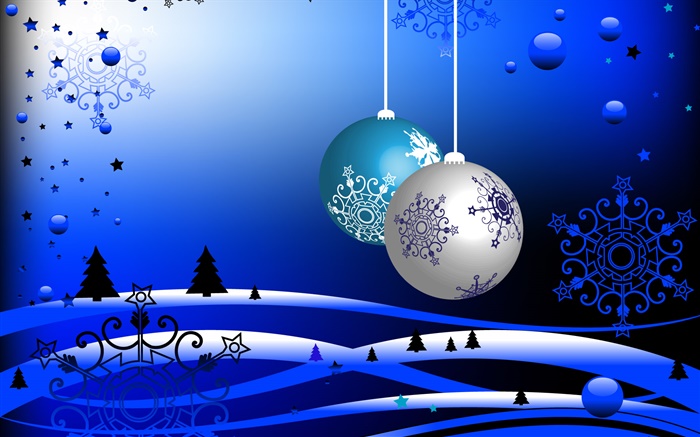 クリスマスのテーマ、ベクトル画像、ボール、木、雪、ブルースタイル 壁紙 ピクチャー