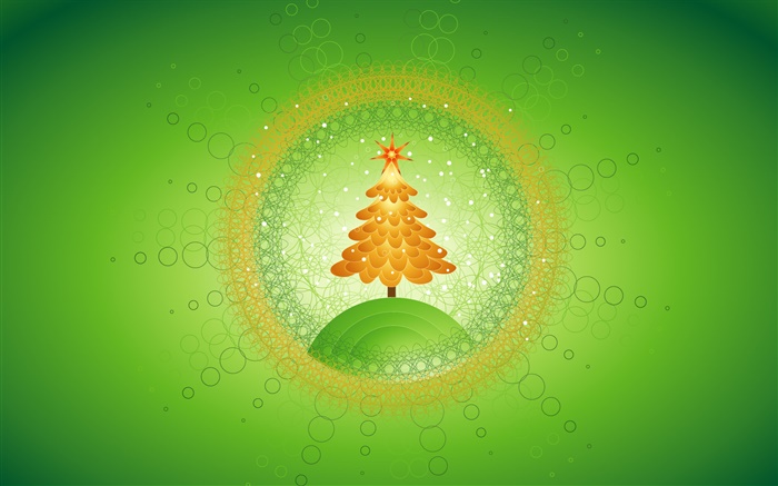 クリスマスツリー、サークル、創造的な写真、緑の背景 壁紙 ピクチャー