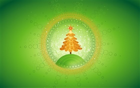 クリスマスツリー、サークル、創造的な写真、緑の背景 HDの壁紙