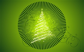 クリスマスツリー、光、創造的なデザイン、緑の背景