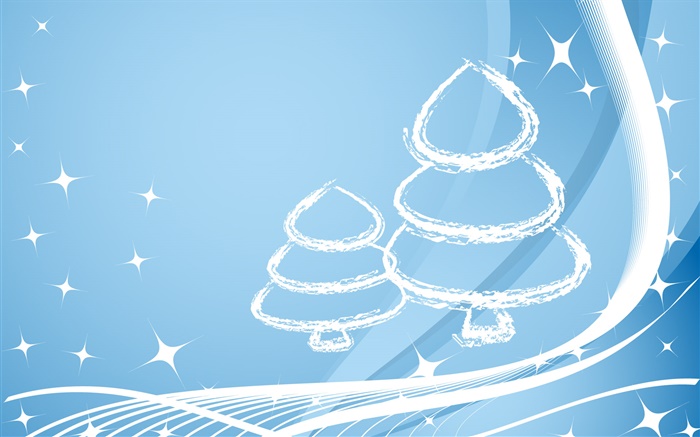 クリスマスツリー、シンプルなスタイル、星、ライトブルー 壁紙 ピクチャー