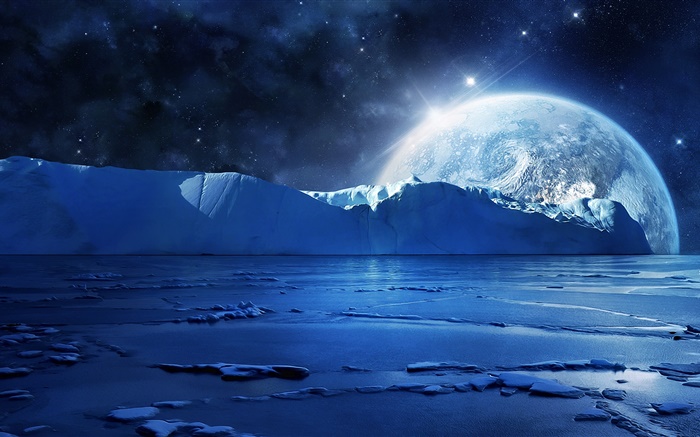 夜、氷、海、惑星、星、風邪 壁紙 ピクチャー