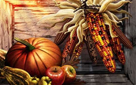 カボチャ、トウモロコシ、ピーマン、りんご、感謝祭 HDの壁紙