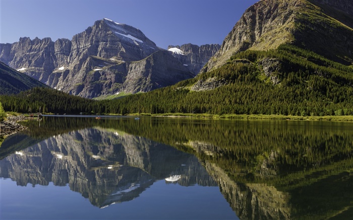カナダの風景、湖、山、森、水の反射 壁紙 ピクチャー