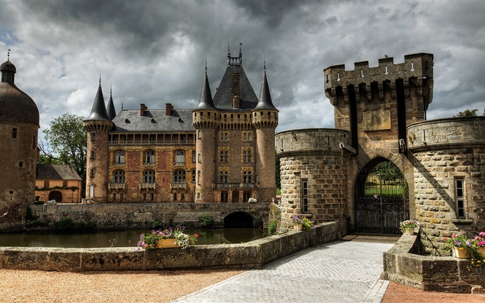 フランス、ラClayetteの城、要塞、タワー、ゲート、雲 壁紙 ピクチャー