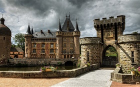フランス、ラClayetteの城、要塞、タワー、ゲート、雲 HDの壁紙