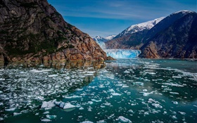 グレーシャー・ベイ国立公園、アラスカ州、アメリカ、山、氷河、氷、湖 HDの壁紙