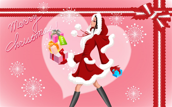 メリークリスマス、ベクトルファッションの女の子、贈り物 壁紙 ピクチャー