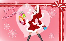 メリークリスマス、ベクトルファッションの女の子、贈り物 HDの壁紙