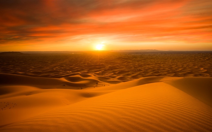 モロッコ、サハラ砂漠、砂、日没 壁紙 ピクチャー