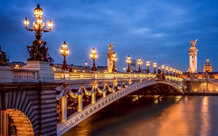 パリ、フランス、夜、ライト、橋 壁紙 ピクチャー