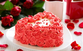 ピンクの花、ケーキ、バラの花びら HDの壁紙