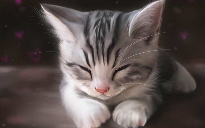 水彩画、かわいい子猫の睡眠 壁紙 ピクチャー