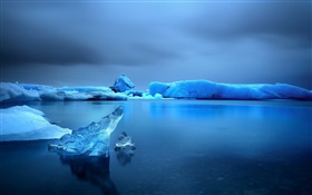 冬、雪、氷、湖、水、夕暮れ、青 HDの壁紙