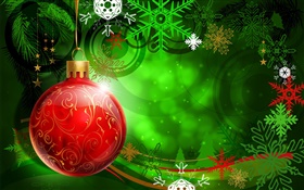 クリスマス、新年、赤いボール、装飾、雪片、ベクトル HDの壁紙