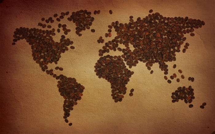 コーヒー豆、世界地図、大陸、創造的な 壁紙 ピクチャー