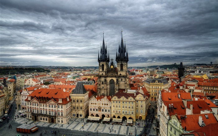 チェコ共和国、プラハ、市、旧市街広場、ティン教会、家 壁紙 ピクチャー