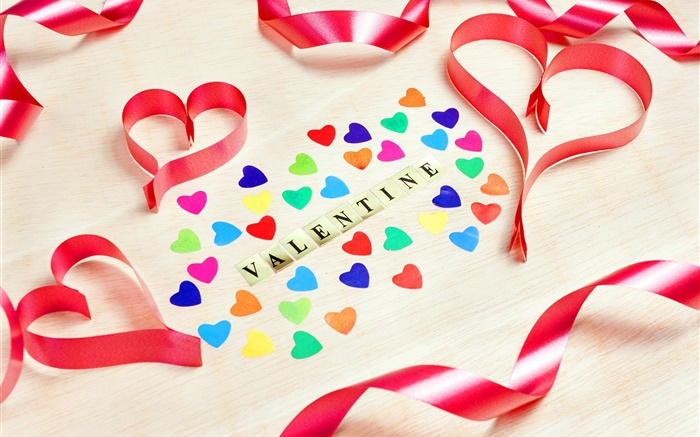 バレンタインデー幸せ、愛の心、ロマンチックな、リボン 壁紙 ピクチャー