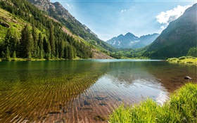 アメリカ、コロラド州、自然の風景、山、森、湖、木 HDの壁紙