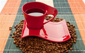 カップ、赤コーヒー豆、ドリンク、 HDの壁紙