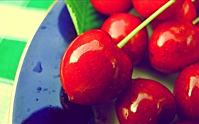 レッドチェリークローズアップ、新鮮な果物 HDの壁紙