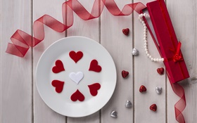 バレンタインデー、愛の心、リボン、ジュエリー、ギフト HDの壁紙