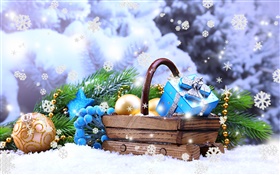 ボール、新年、メリークリスマス、ギフト、雪 HDの壁紙