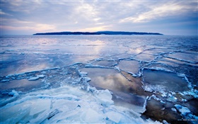 冷たい北極、氷、雪、海、夕暮れ HDの壁紙