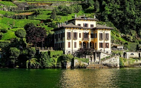 イタリア、コモ湖、家、別荘、丘の中腹 HDの壁紙