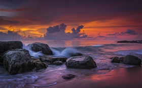 カオラックビーチ、タイ、海、夕日、石 HDの壁紙