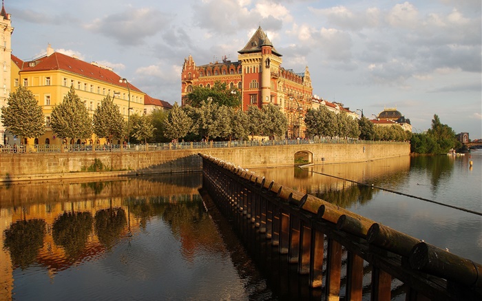 プラハ、チェコ共和国、宮殿、川、家 壁紙 ピクチャー