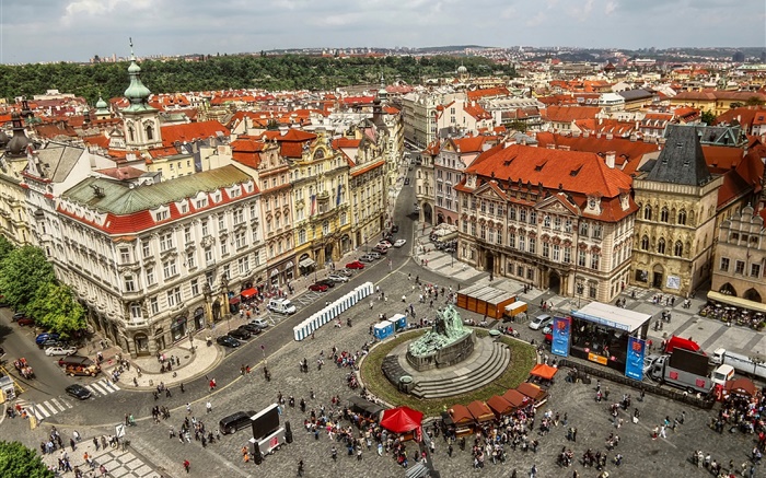 プラハ、旧市街広場、都市、住宅、ストリート、人々 壁紙 ピクチャー