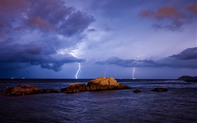 海、雷、嵐、石、夜、雲 HDの壁紙