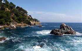 スペイン、海、海岸、岩、自然の風景 HDの壁紙