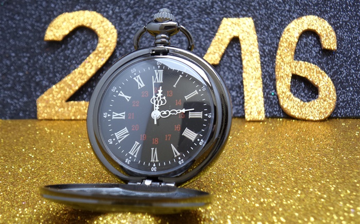 2016年新年あけましておめでとうございます、黄金の輝き、時計 壁紙 ピクチャー