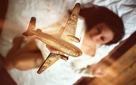 飛行機モデル、黄金の、女の子 HDの壁紙