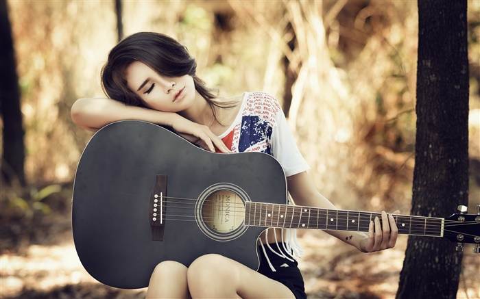 アジアのギターの女の子、音楽、残り 壁紙 ピクチャー