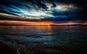 美しい風景、夕日、海、波、雲、夕暮れ HDの壁紙