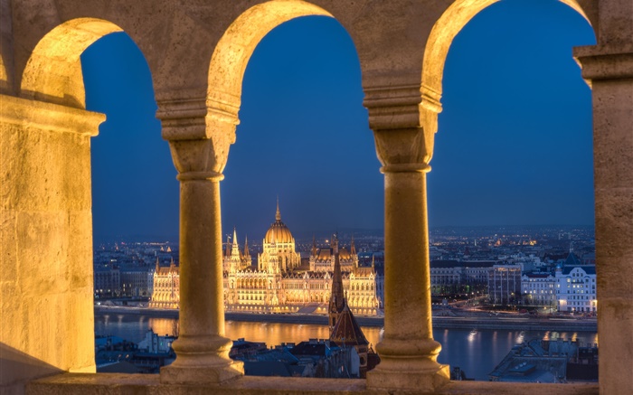 ブダペスト、ハンガリー、議会、川、夜、ライト 壁紙 ピクチャー
