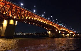 漢江、橋、照明、ライト、ソウル、韓国 HDの壁紙
