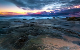 海、水、石、雲、夕日 HDの壁紙