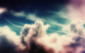 空、雲、光筋、星、創造的なデザイン HDの壁紙
